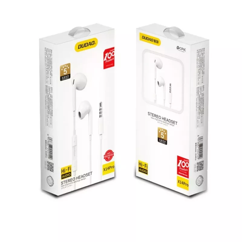 Auscultadores in-ear Dudao X14PRO com ficha jack 3,5 mm, branco