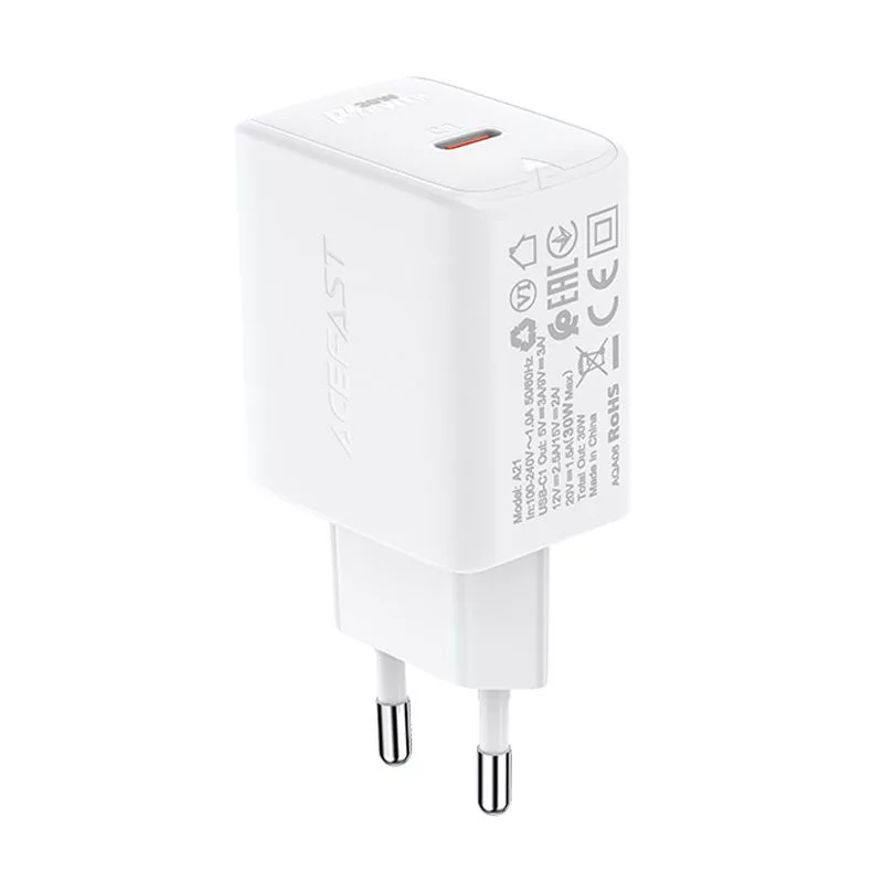 ACEFAST Carregador GaN USB-C 30W PD QC 3.0 AFC FCP Branco (A21)