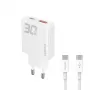 Dudao A30EU Carregador de parede GaN 30W USB-C USB-A com cabo USB-C para USB-C 1m Branco