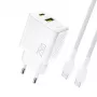 Dudao A26TCEU Carregador de parede PD QC 25W GaN USB-A USB-C com cabo USB-C Branco