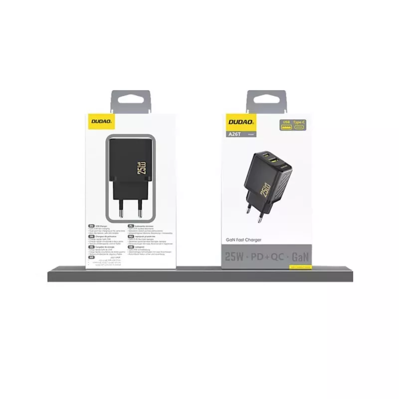 Dudao A26T Carregador GaN 25W USB-A, USB-C - Preto