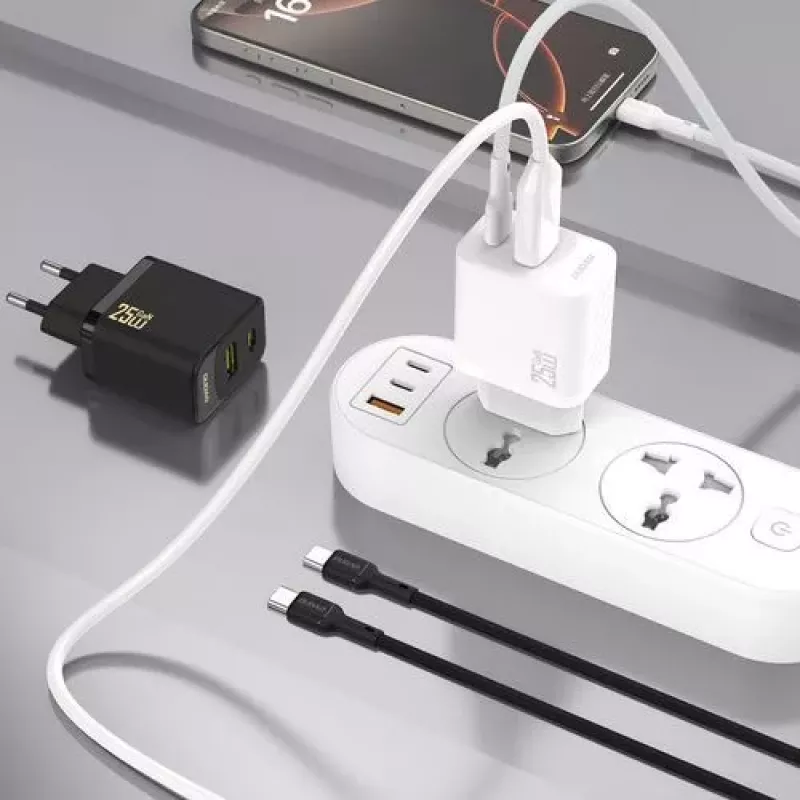 Dudao A26TCEU Fonte de alimentação PD QC 25W GaN USB-A USB-C com cabo USB-C Preto