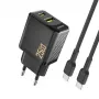 Dudao A26TCEU Fonte de alimentação PD QC 25W GaN USB-A USB-C com cabo USB-C Preto