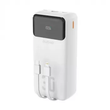 Dudao K15Max 30000mAh PD 22,5W Power Bank com cabos USB-C e Lightning Branco