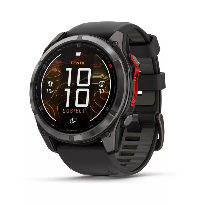 Garmin fenix 8 Pro 51 mm MicroLED Sapphire Carbon Grey DLC Titanium com bracelete de silicone preta/pebble grey