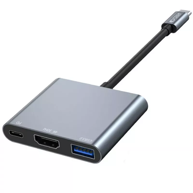 Adaptador hub USB-C 3 em 1 Tech-Protect V1 - USB-A 3.0, USB-C PD 100W, HDMI 4K 30Hz - cinzento