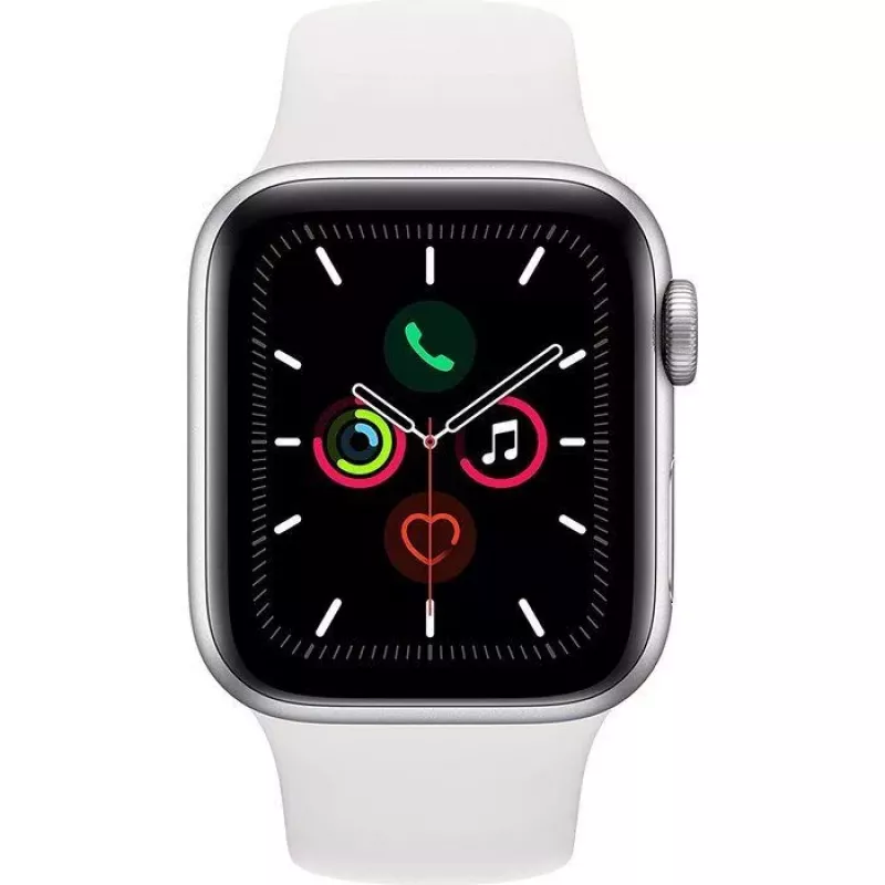 Apple Watch Series 5 GPS prateado 44mm caixa em alumínio com bracelete desportiva branca