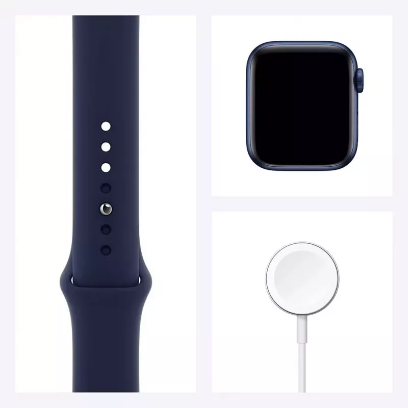 Apple Watch Series 6 GPS, 40mm caixa em alumínio com bracelete desportiva Deep Navy azul