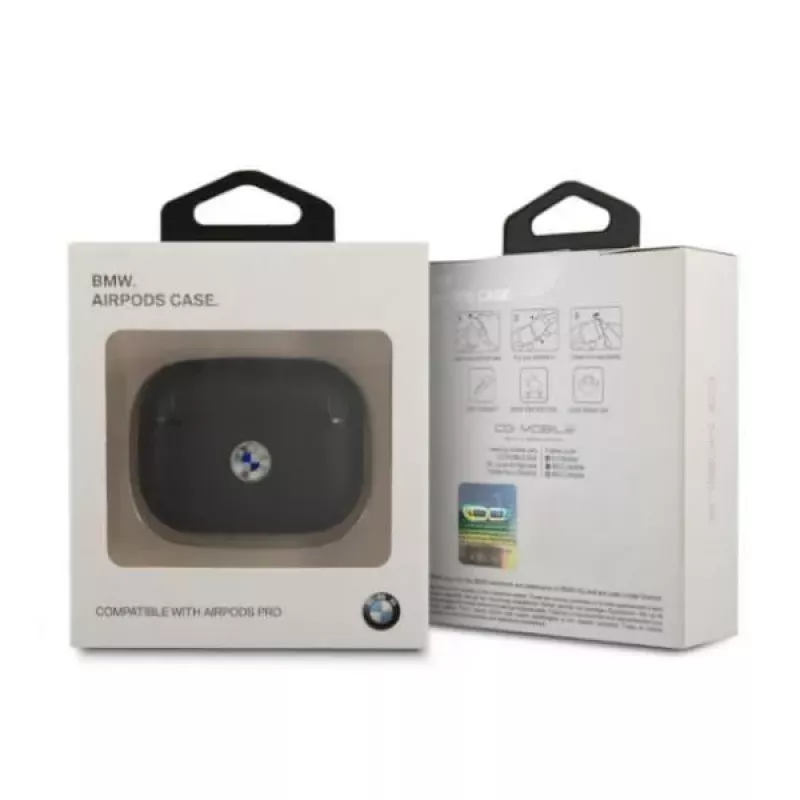 Capa BMW AirPods Pro em pele genuína com logótipo prateado preta