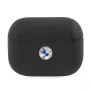Capa BMW AirPods Pro em pele genuína com logótipo prateado preta
