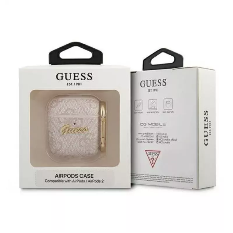 Guess Apple AirPods 1/2 Capa 4G Script Metal Collection rosa