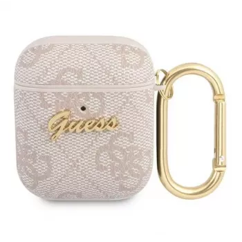 Guess Apple AirPods 1/2 Capa 4G Script Metal Collection rosa