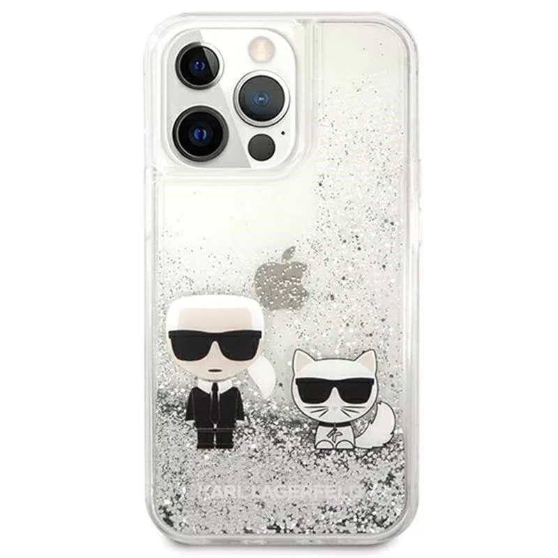 Karl Lagerfeld Apple iPhone 13 Pro Capa Liquid Glitter Choupette prateada