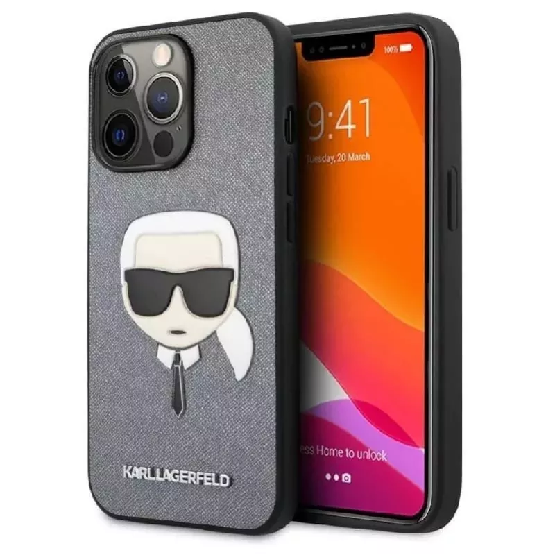 Karl Lagerfeld Apple iPhone 13 Pro Saffiano Karl Head Case prateada