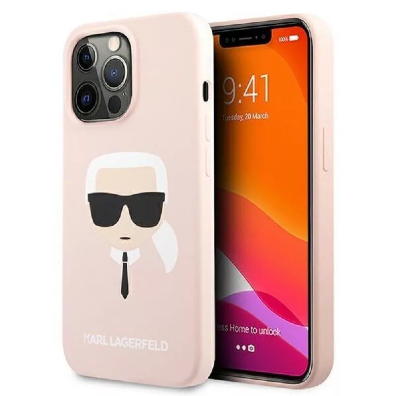 Karl Lagerfeld Apple iPhone 13 Pro Capa de silicone líquido Karl Head rosa