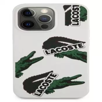Lacoste Apple iPhone 13 Pro Capa de silicone líquido Allover Pattern branca