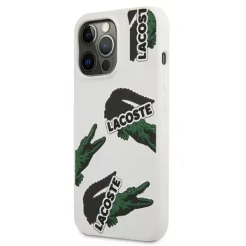Lacoste Apple iPhone 13 Pro Capa de silicone líquido Allover Pattern branca