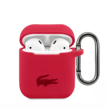 Lacoste Apple AirPods 1/2 Capa de silicone líquido com logótipo impresso brilhante vermelha