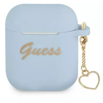 Guess AirPods 1/2 Capa Silicone Charm Heart Collection Azul