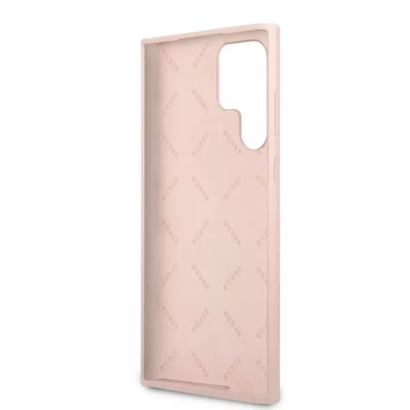 Guess Samsung Galaxy S22 Ultra Capa de silicone Metal Logo rosa