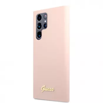 Guess Samsung Galaxy S22 Ultra Capa de silicone Metal Logo rosa