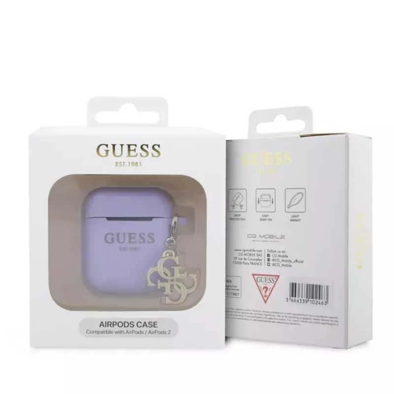 Guess Capa de Silicone para Apple AirPods 1/2 Classic Logo Gold Charm lilás