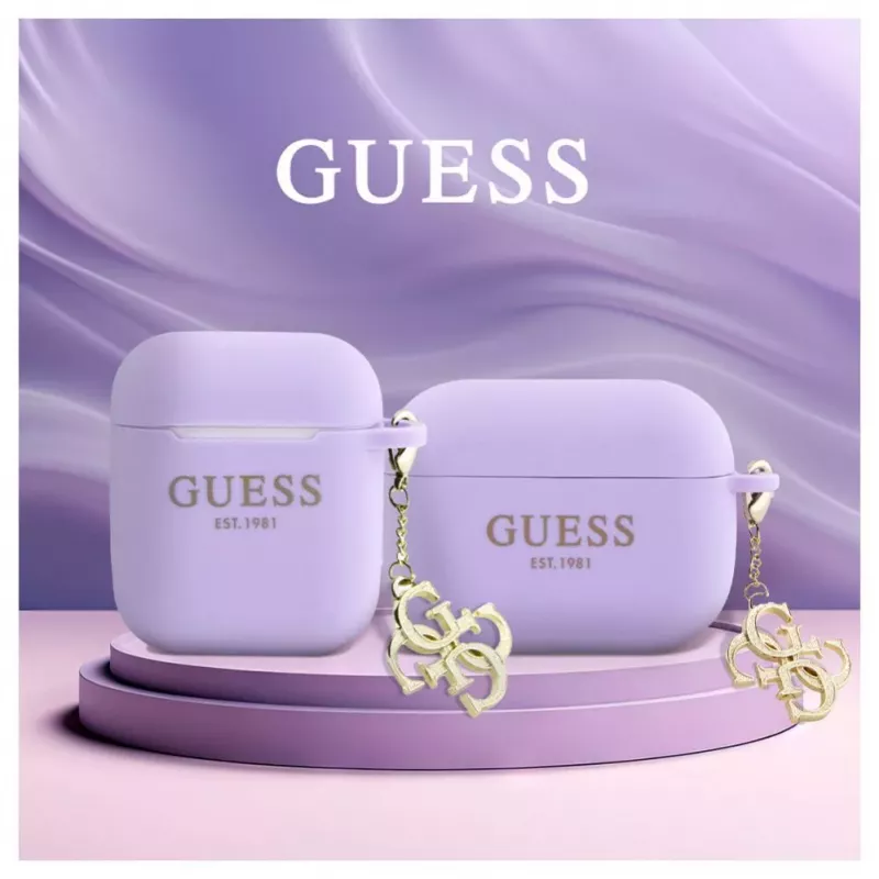 Guess Capa de Silicone para Apple AirPods 1/2 Classic Logo Gold Charm lilás
