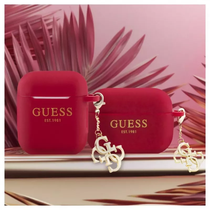 Guess Capa de Silicone para Apple AirPods 1/2 Classic Logo Gold com 4G Anhänger magenta