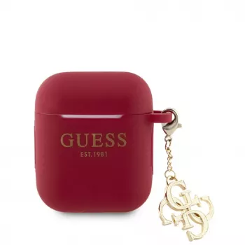 Guess Capa de Silicone para Apple AirPods 1/2 Classic Logo Gold com 4G Anhänger magenta