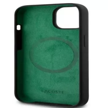 Lacoste Apple iPhone 15 6,1 polegadas Capa Traseira de Silicone Líquido Microfibra Croc Logo Magsafe preta