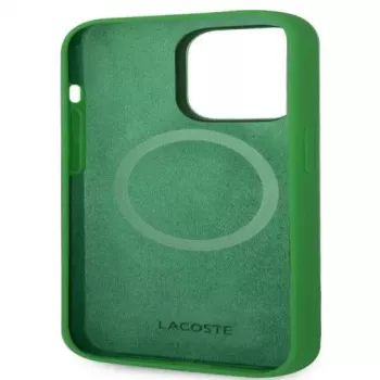 Lacoste Apple iPhone 15 6,1 Capa Traseira de Silicone Líquido Microfibra Croc Logo Magsafe verde