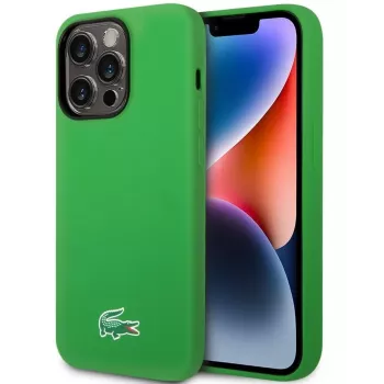 Lacoste Apple iPhone 15 6,1 Capa Traseira de Silicone Líquido Microfibra Croc Logo Magsafe verde