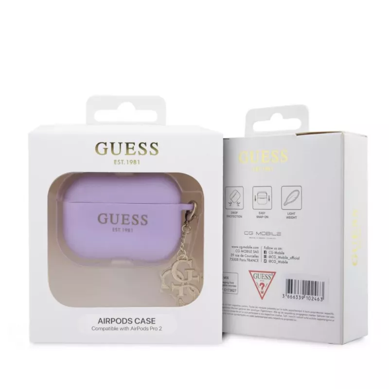Guess Capa de Silicone para Apple AirPods Pro 2 Classic Logo Gold com 4G Anhänger lilás