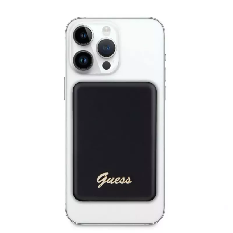 Guess Power Bank 5000mAh 15W MagSafe e carregamento normal com Metal Script Logo preta