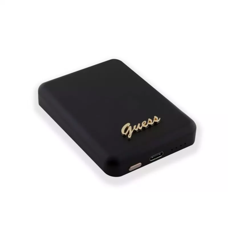 Guess Power Bank 5000mAh 15W MagSafe e carregamento normal com Metal Script Logo preta