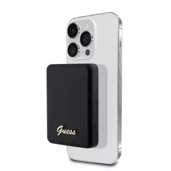 Guess Power Bank 5000mAh 15W MagSafe e carregamento normal com Metal Script Logo preta
