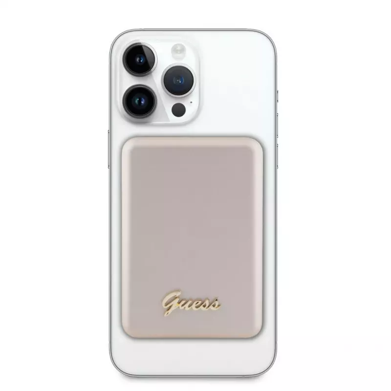 Guess Power Bank 5000mAh 15W MagSafe e carregamento normal com Metal Script Logo dourada