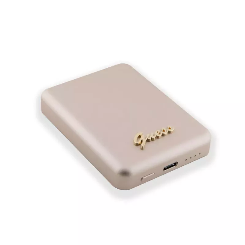 Guess Power Bank 5000mAh 15W MagSafe e carregamento normal com Metal Script Logo dourada