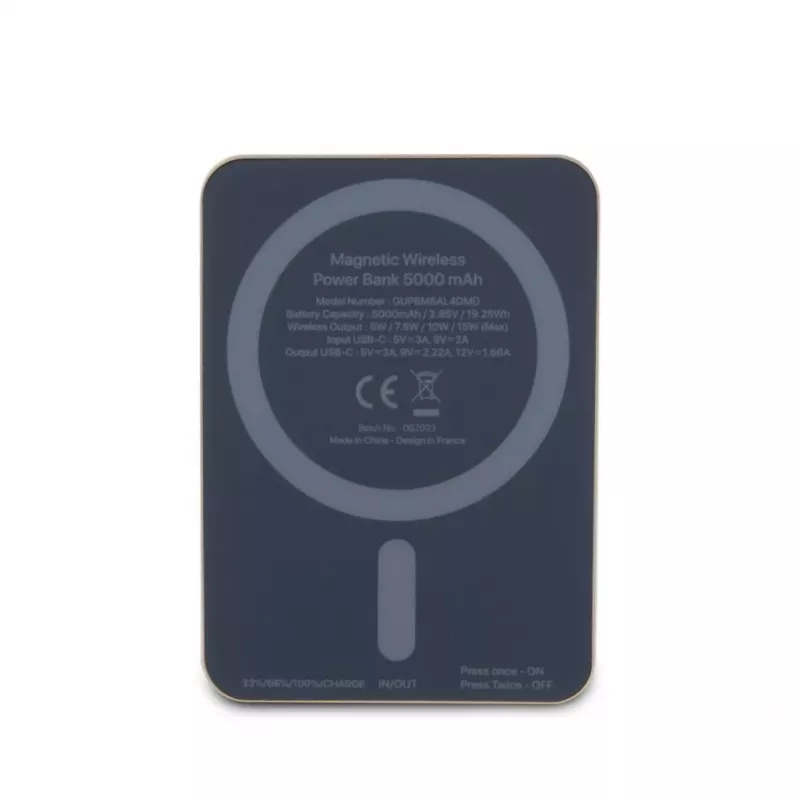 Guess Power Bank 5000mAh 15W MagSafe e carregamento normal com Metal Script Logo dourada