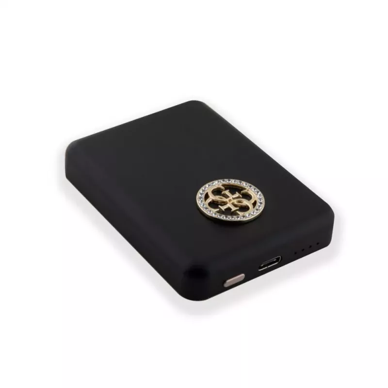 Guess Power Bank 5000mAh 15W MagSafe e carregamento normal com Strassed 4G Logo preta