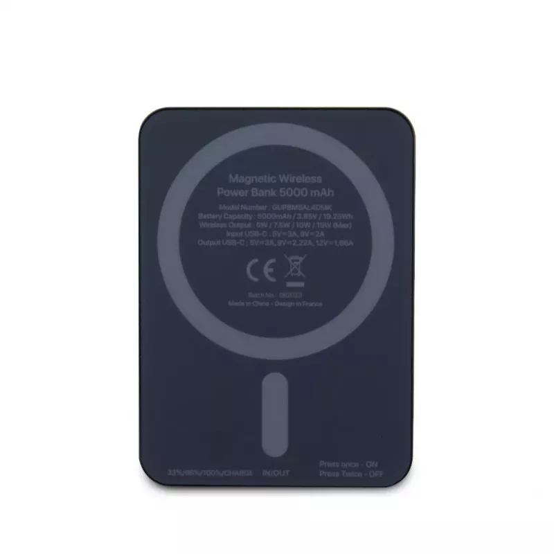 Guess Power Bank 5000mAh 15W MagSafe e carregamento normal com Strassed 4G Logo preta