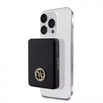 Guess Power Bank 5000mAh 15W MagSafe e carregamento normal com Strassed 4G Logo preta