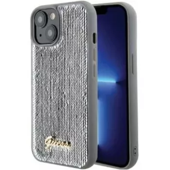 Guess iPhone 15 Capa Rígida HC Sequin Script Metal prateada