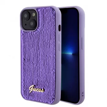Guess Capa Sequin Script Logo para iPhone 15 lilás