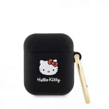 Hello Kitty Capa de Silicone Líquido 3D Kitty Head Logo para AirPods 1/2 preta