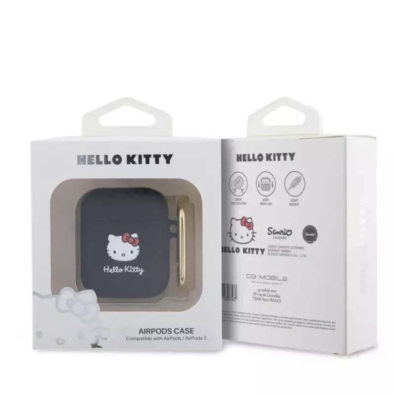 Hello Kitty Capa de Silicone Líquido 3D Kitty Head Logo para AirPods 1/2 preta
