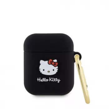 Hello Kitty Capa de Silicone Líquido 3D Kitty Head Logo para AirPods 1/2 preta