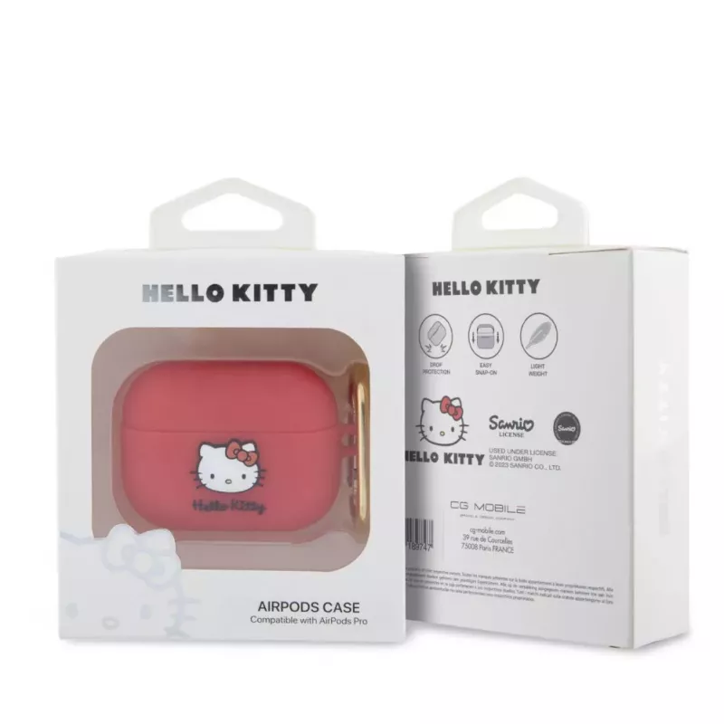 Hello Kitty Capa de Silicone para Apple AirPods Pro 3D Kitty Head vermelha