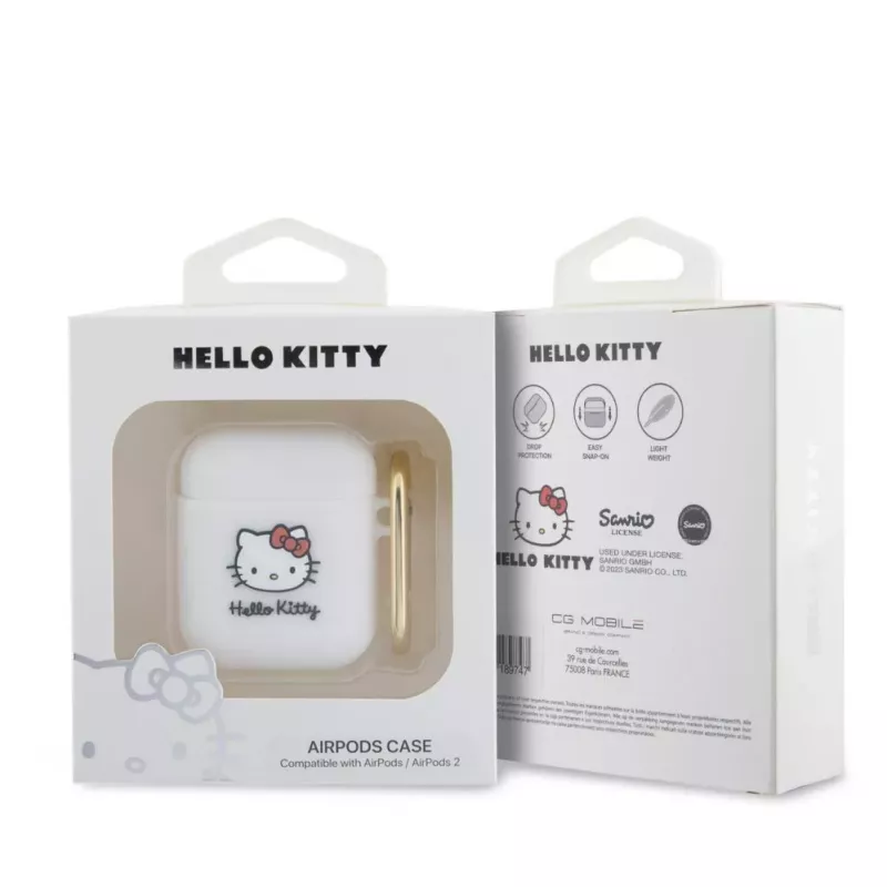 Hello Kitty HKA23DKHSH Capa de Silicone 3D Kitty Head para Apple AirPods 1/2 - branca