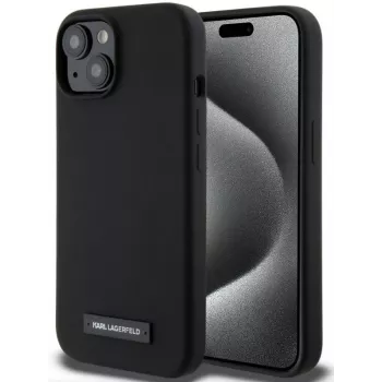Karl Lagerfeld Apple iPhone 15 Capa de Silicone Líquido Plaque MagSafe preta